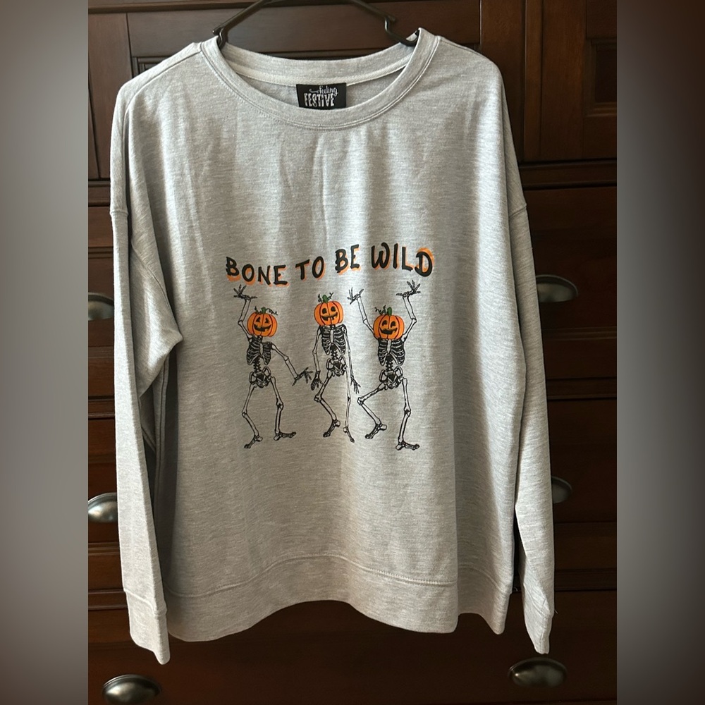 NWT Gray Halloween Skeleton Sweatshirt